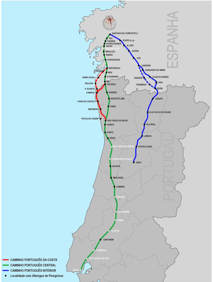 Mapa do Caminho de Santiago de Compostela: distâncias e rotas  Caminho de  santiago de compostela, Caminho de santiago, Caminho de santiago portugues