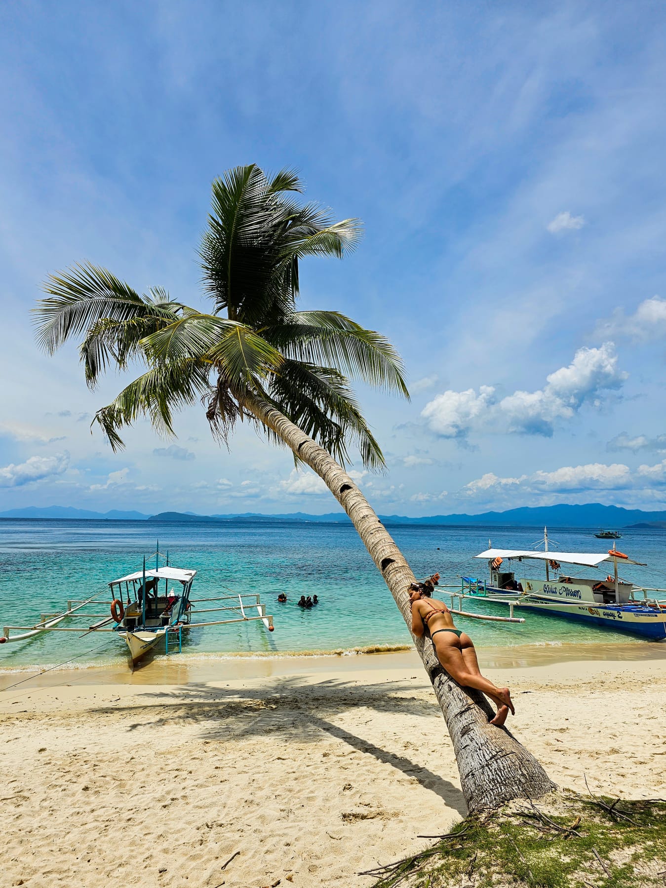 como-fazer-um-roteiro-para-as-filipinas Rapariga deitada numa árvore de coco numa praia em Port Barton